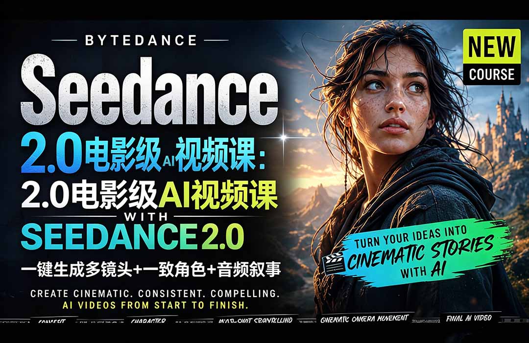 Seedance 2.0电影级AI视频课：一键生成多镜头+一致角色+音频叙事-weichuangqy