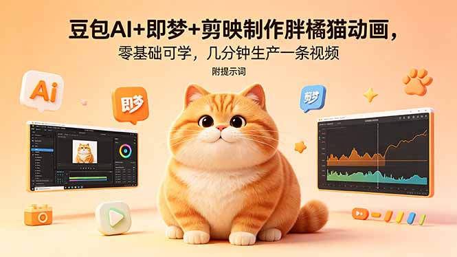 豆包AI+即梦+剪映制作胖橘猫动画，零基础可学，几分钟生产一条视频，附提示词-weichuangqy
