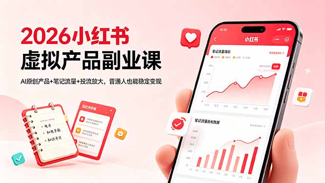 2026小红书虚拟产品副业课，AI原创产品+笔记流量+投流放大，普通人也能稳定变现-weichuangqy