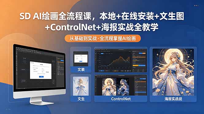 SD AI绘画全流程课，本地+在线安装+文生图+ControlNet+海报实战全教学-weichuangqy
