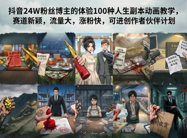 抖音24W粉丝博主的体验100种人生副本动画教学，赛道新颖，流量大，涨粉快，可进创作者伙伴计划-weichuangqy