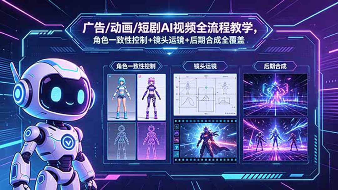 广告/动画/短剧AI视频全流程教学，角色一致性控制+镜头运镜+后期合成全覆盖-weichuangqy