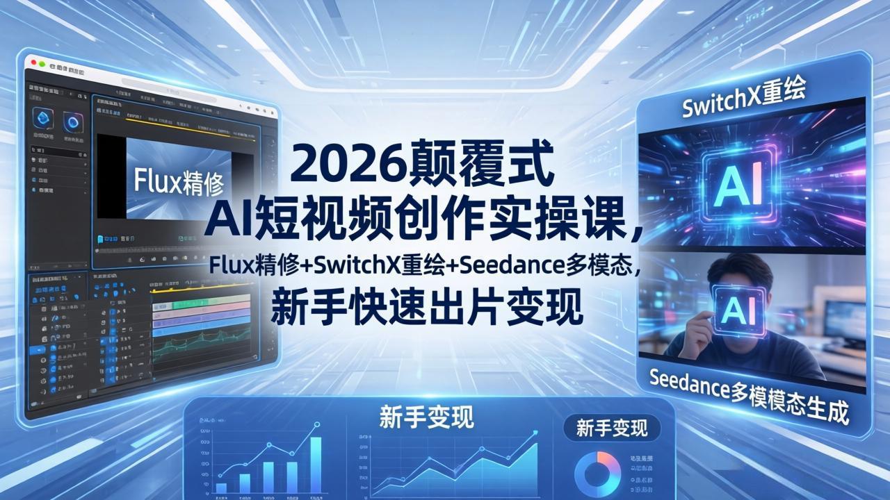 2026颠覆式 AI短视频创作课-5月更新，Flux精修+SwitchX重绘+Seedance多模态，新手快速出片变现-weichuangqy