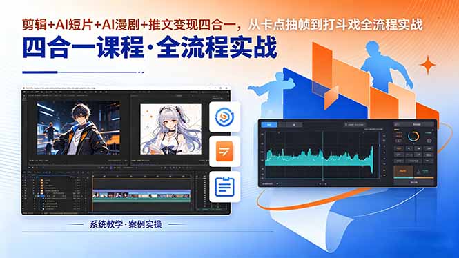 剪辑+AI短片+AI漫剧+推文变现四合一，从卡点抽帧到打斗戏全流程实战-weichuangqy