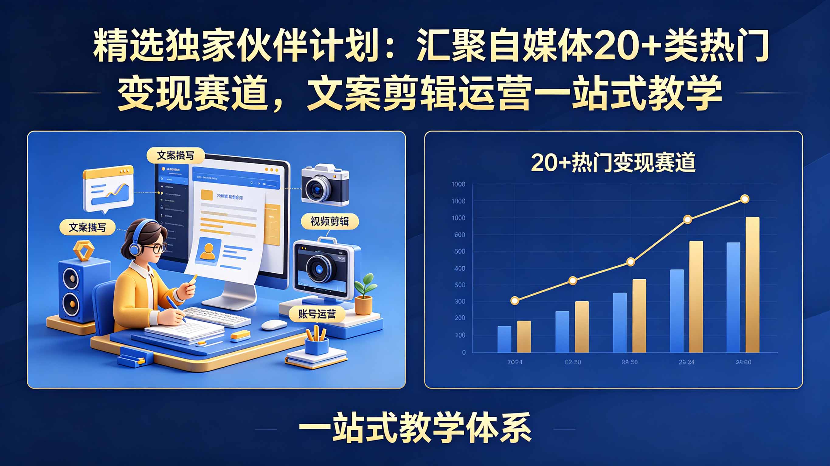 精选独家伙伴计划：汇聚自媒体20+类热门变现赛道，文案剪辑运营一站式教学-weichuangqy