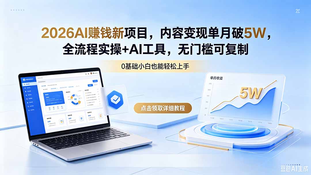 2026AI赚钱新项目，内容变现单月破5W，全流程实操+AI工具，无门槛可复制-weichuangqy