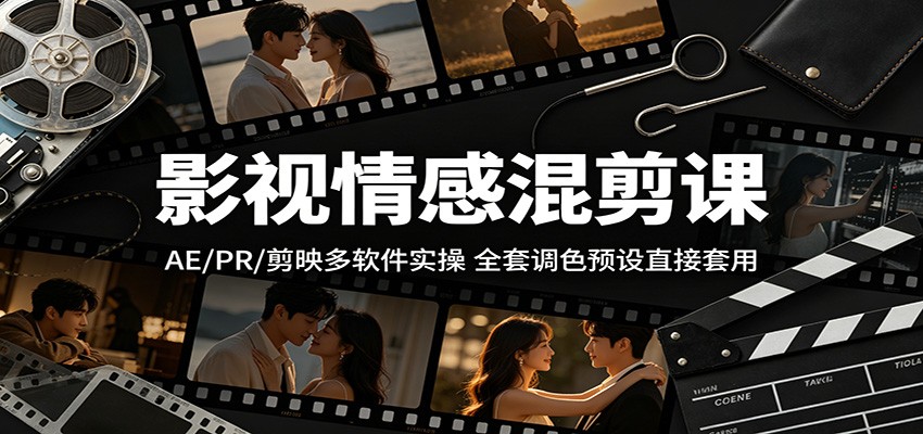影视情感混剪课：AE/PR/剪映多软件实操，全套调色预设直接套用-weichuangqy