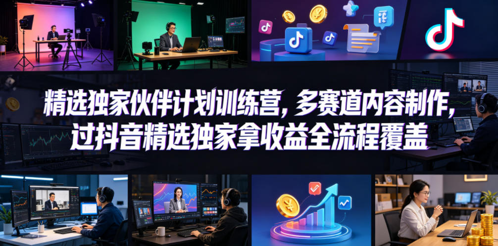 小豁食堂精选独家伙伴计划训练营，多赛道内容制作，过抖音精选独家拿收益全流程覆盖-weichuangqy