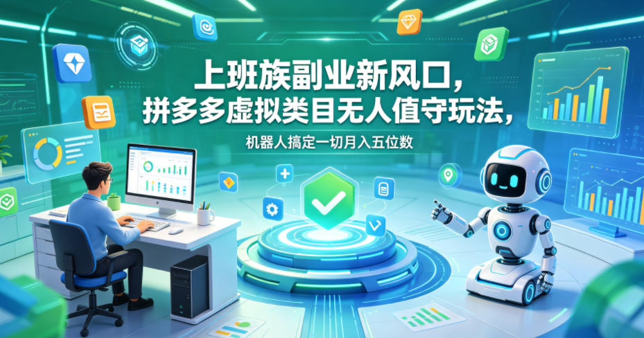 上班族副业新风口，拼多多虚拟类目无人值守玩法，机器人搞定一切月入五位数【揭秘】-weichuangqy