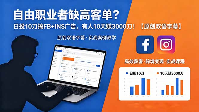 自由职业者缺高客单？日投 10 刀搞 FB+INS 广告，有人 10 天赚 3000 刀！【原创双语字幕】-weichuangqy