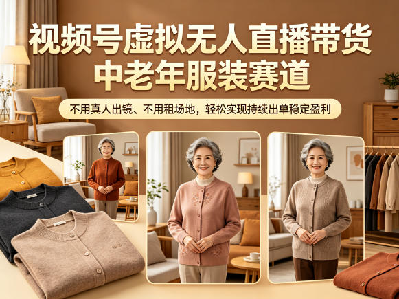 视频号虚拟无人直播带货中老年服装赛道，不用真人出镜、不用租场地，轻松实现持续出单稳定盈利-weichuangqy