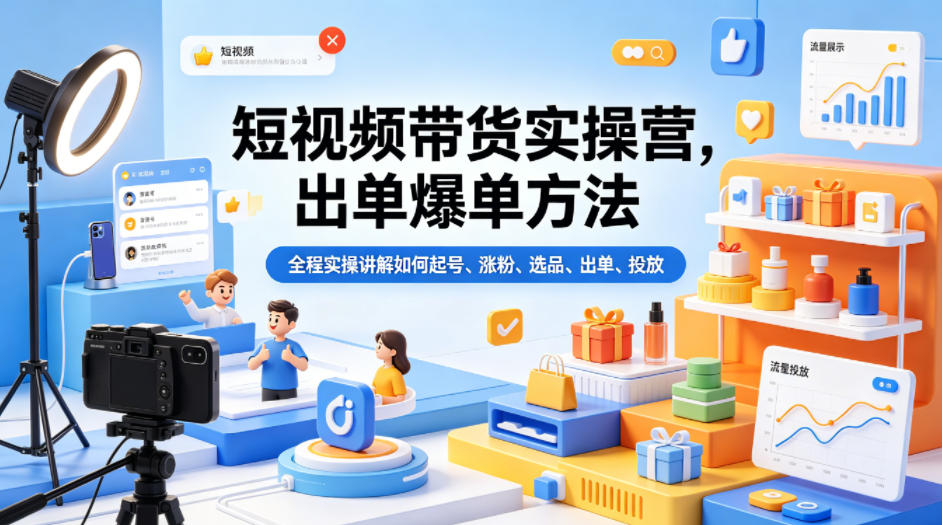 短视频带货实操营，出单爆单方法，全程实操讲解如何起号、涨粉、选品、出单、投放(更新0515)-weichuangqy