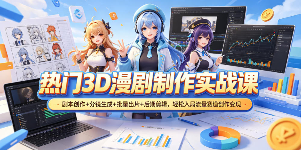 热门3D漫剧制作实战课，剧本创作+分镜生成+批量出片+后期剪辑，轻松入局流量赛道创作变现-weichuangqy