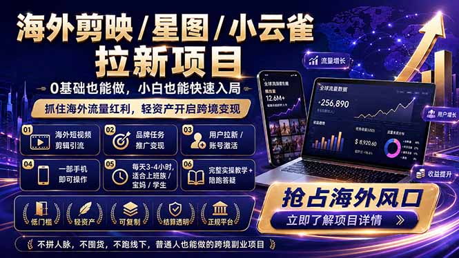 海外剪映 / 星图 / 小云雀拉新项目 普通人也能上手的跨境流量变现副业-weichuangqy