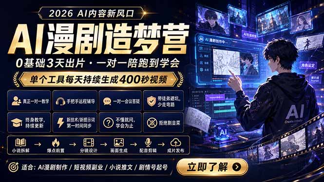 AI漫剧造梦营：0基础3天出片，单个工具每天持续生成400秒视频-weichuangqy