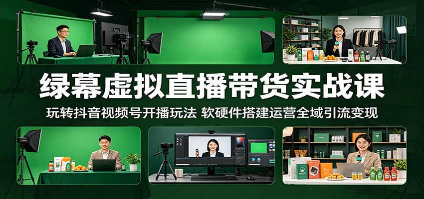 绿幕虚拟直播带货实战课：玩转抖音视频号开播玩法，软硬件搭建运营全域引流变现-weichuangqy