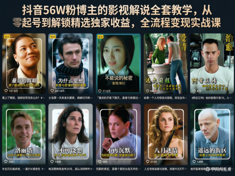 抖音56W粉博主的影视解说全套教学，从零起号到解锁精选独家收益，全流程变现实战课-weichuangqy