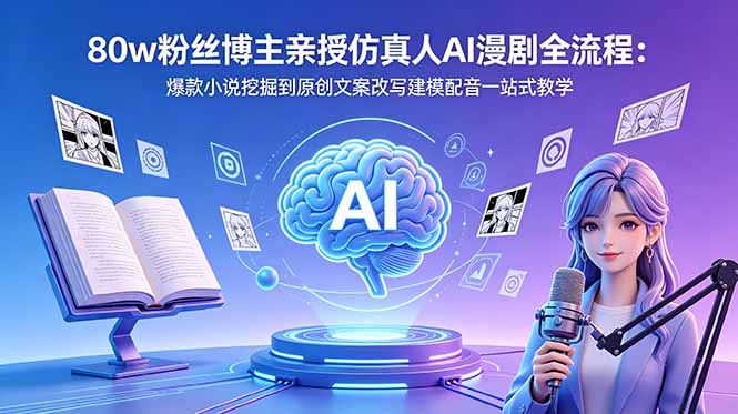 80w粉丝博主亲授仿真人AI漫剧全流程：爆款小说挖掘到原创文案改写建模配音一站式教学-weichuangqy