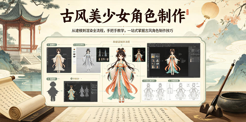 古风美少女角色制作，从建模到渲染全流程，手把手教学，一站式掌握古风角色制作技巧-weichuangqy