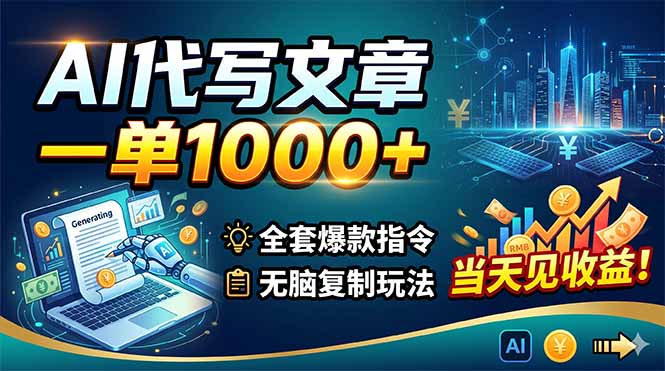 AI代写文章，一单1000+，全套爆款指令+无脑复制玩法，当天见收益！-weichuangqy