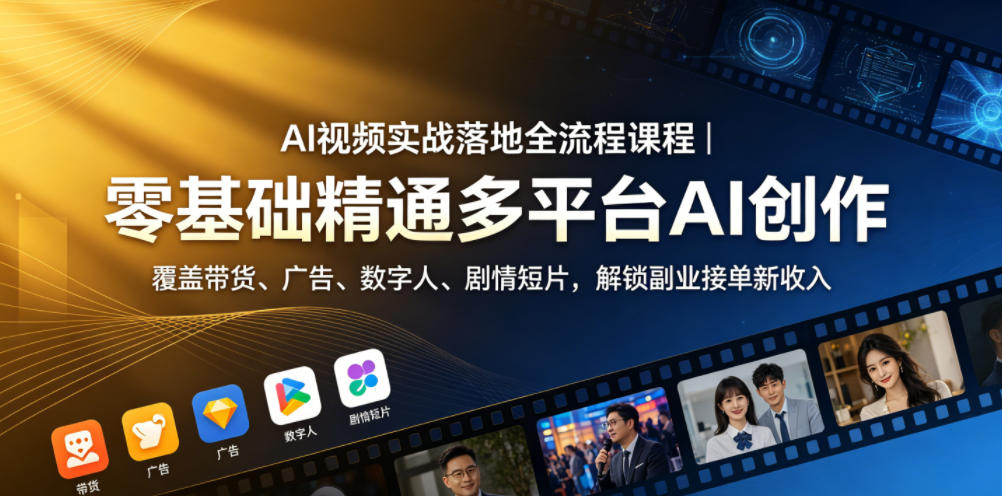 AI视频实战落地全流程课程｜零基础精通多平台AI创作，覆盖带货、广告、数字人、剧情短片，解锁副业接单新收入-weichuangqy