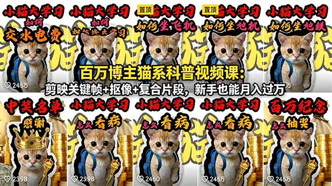百万博主猫系科普视频课：剪映关键帧+抠像+复合片段，新手也能月入过万-weichuangqy
