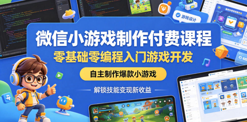 微信小游戏制作付费课程，零基础零编程入门游戏开发，自主制作爆款小游戏，解锁技能变现新收益-weichuangqy