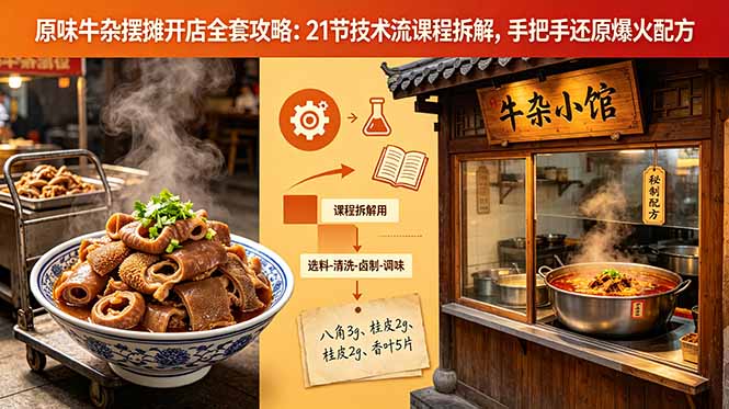 原味牛杂摆摊开店全套攻略：21节技术流课程拆解，手把手还原爆火配方-weichuangqy