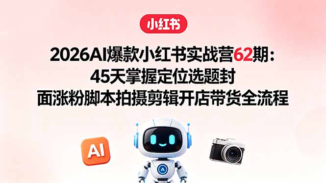 2026AI爆款小红书实战营62期：45天掌握定位选题封面涨粉脚本拍摄剪辑开店带货全流程-weichuangqy