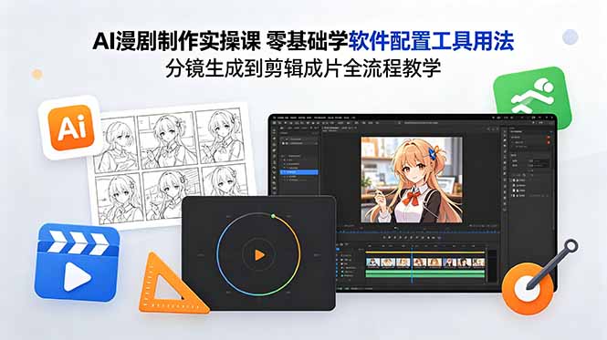 AI漫剧制作实操课 零基础学软件配置工具用法 分镜生成到剪辑成片全流程教学-weichuangqy