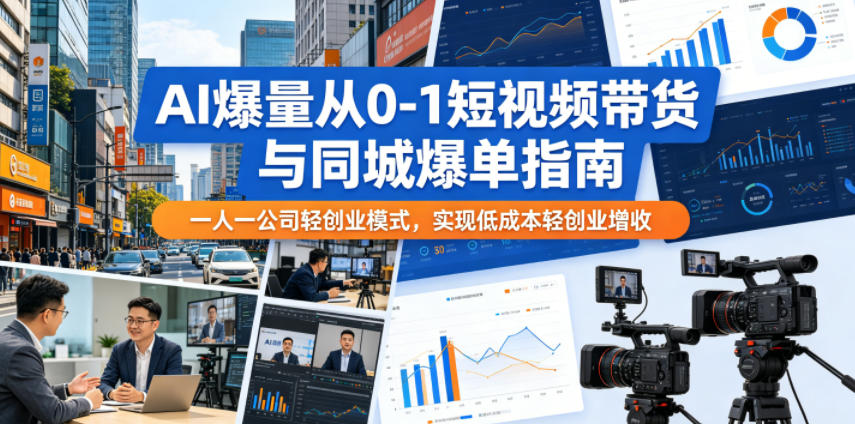 AI爆量从0-1短视频带货与同城爆单指南，一人一公司轻创业模式，实现低成本轻创业增收-weichuangqy