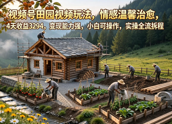 视频号田园视频玩法，情感温馨治愈，4天收益3294，变现能力强，小白可操作，实操全流程拆解-weichuangqy