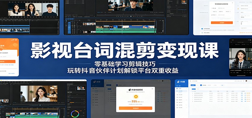 影视台词混剪变现课：零基础学习剪辑技巧，玩转抖音伙伴计划解锁平台双重收益-weichuangqy