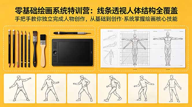 零基础绘画系统特训营：线条透视人体结构全覆盖，手把手教你独立完成人物创作-weichuangqy