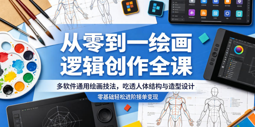 从零到一绘画逻辑创作全课，多软件通用绘画技法，吃透人体结构与造型设计，零基础轻松进阶接单变现-weichuangqy