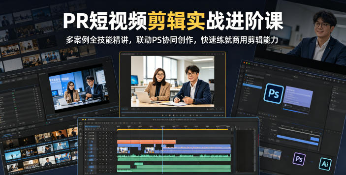 PR短视频剪辑实战进阶课，多案例全技能精讲，联动PS协同创作，快速练就商用剪辑能力-weichuangqy