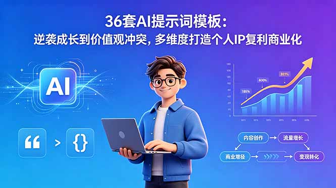 36套AI提示词模板：逆袭成长到价值观冲突，多维度打造个人IP复利商业化-weichuangqy
