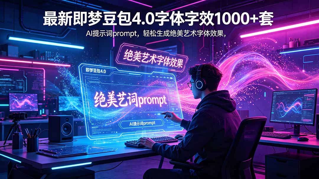 最新即梦豆包4.0字体字效1000+套，AI提示词prompt，轻松生成绝美艺术字体效果-weichuangqy