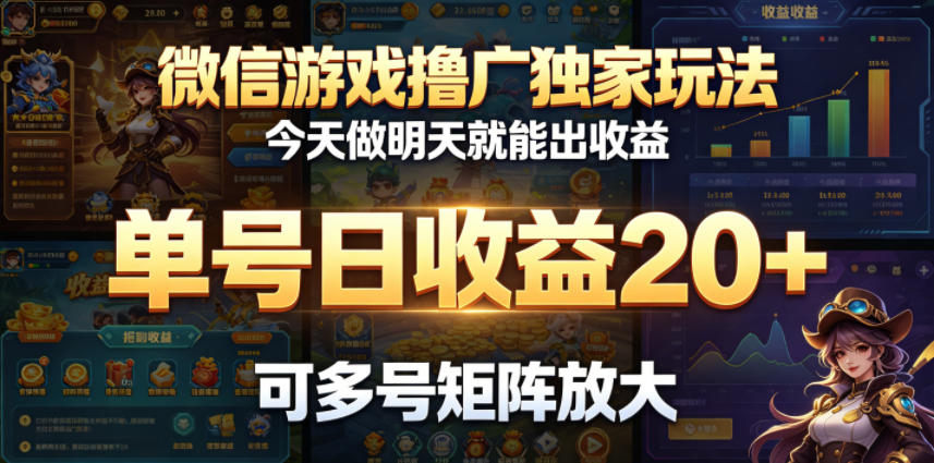 微信游戏撸广独家玩法，今天做明天就能出收益，单号日收益20+，可多号矩阵放大-weichuangqy