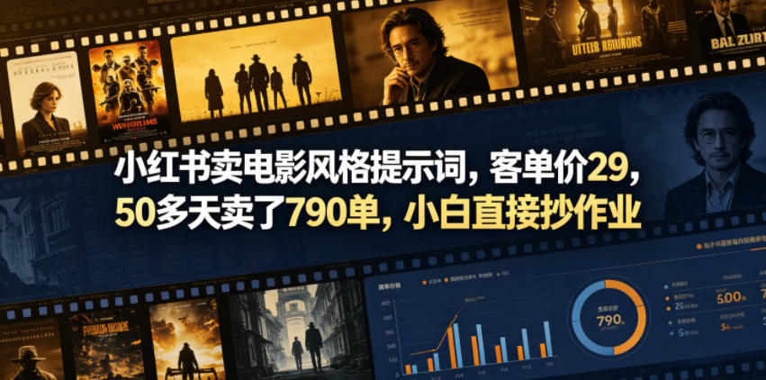 小红书卖电影风格提示词，客单价29，50多天卖了790单，小白直接抄作业！-weichuangqy
