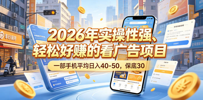 2026年实操性强、轻松好賺的看广告项目，一部手机平均日入40-50，保底30米【揭秘】-weichuangqy