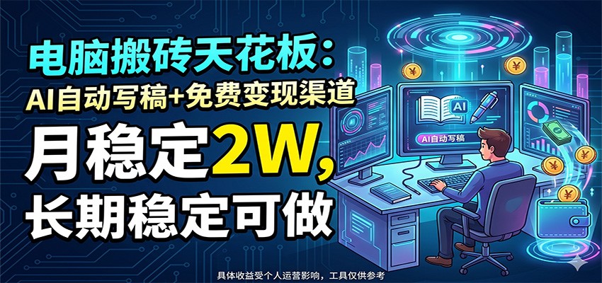 电脑搬砖天花板：AI自动写稿+免费变现渠道，月稳定2W，长期稳定可做-weichuangqy