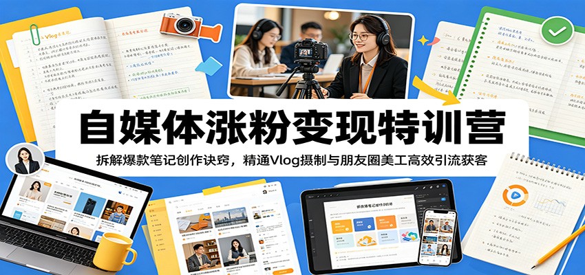 自媒体涨粉变现特训营：拆解爆款笔记创作诀窍，精通Vlog摄制与朋友圈美工高效引流获客-weichuangqy