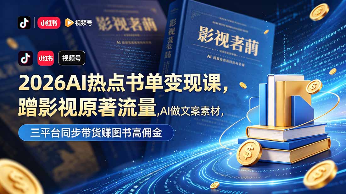 2026AI热点书单变现课，蹭影视原著流量，AI做文案素材，三平台同步带货赚图书高佣金-weichuangqy
