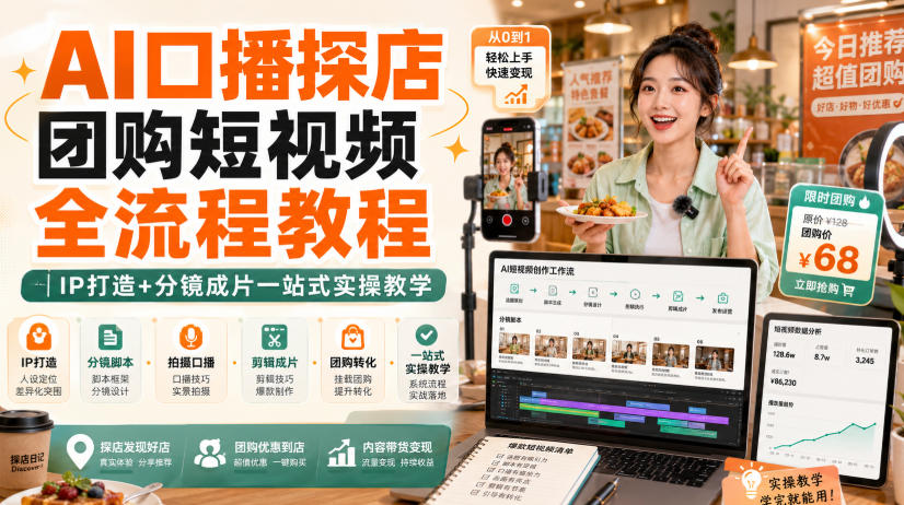 AI口播探店团购短视频全流程教程｜IP打造+分镜成片一站式实操教学-weichuangqy