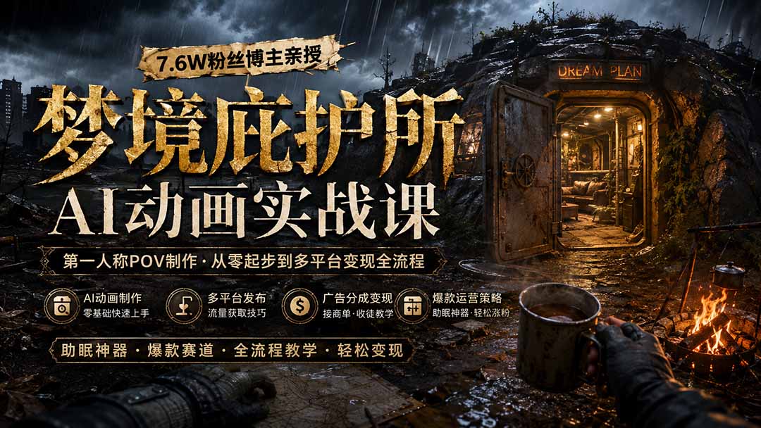 梦境庇护所AI动画实战课：7.6W粉丝博主亲授第一人称POV制作，从零起步到多平台发布变现全流程-weichuangqy