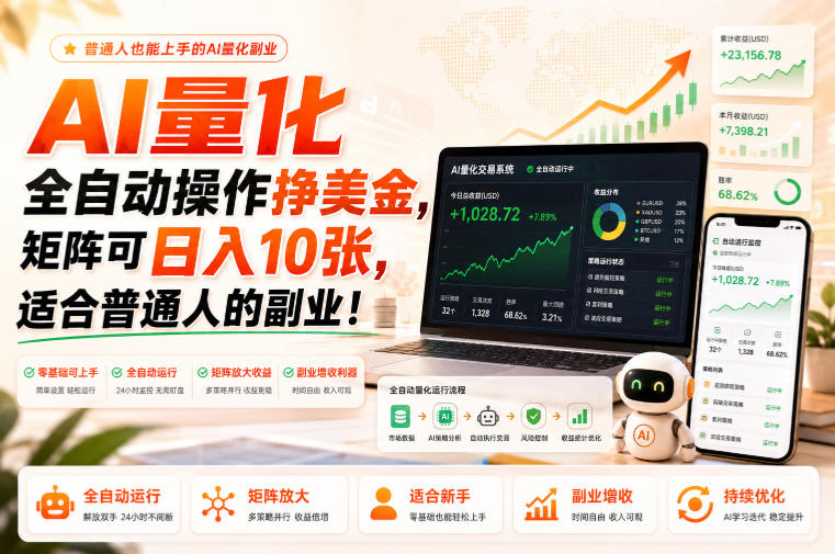 AI量化全自动操作挣美金，矩阵可日入10张，适合普通人的副业！【揭秘】-weichuangqy