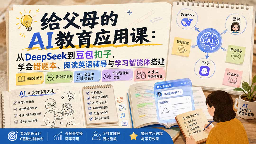 给父母的AI教育应用课：从DeepSeek到豆包扣子，学会错题本、阅读英语辅导与学习智能体搭建-weichuangqy