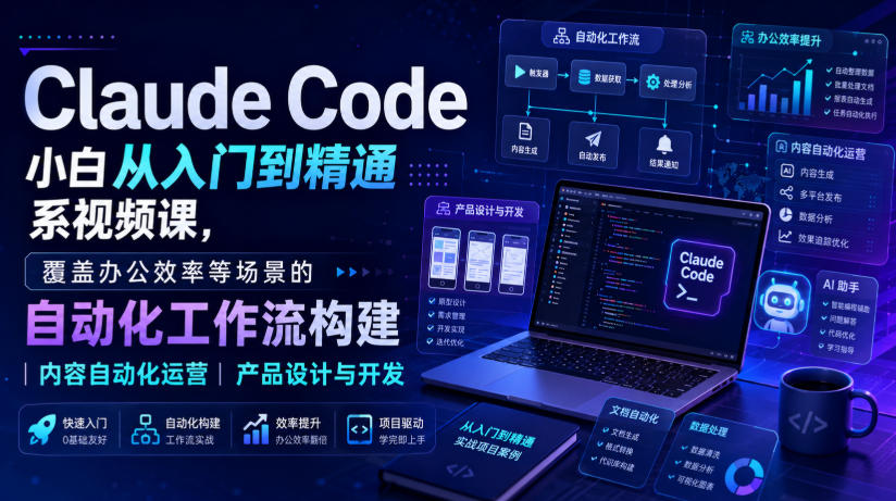 Claude Code小白从入门到精通系视频课，覆盖办公效率等场景的自动化工作流构建|内容自动化运营|产品设计与开发-weichuangqy