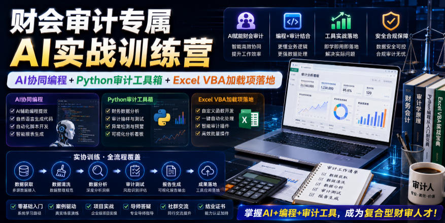 财会审计专属AI实战训练营｜AI协同编程+Python审计工具箱+Excel VBA加载项落地(更新0816)-weichuangqy